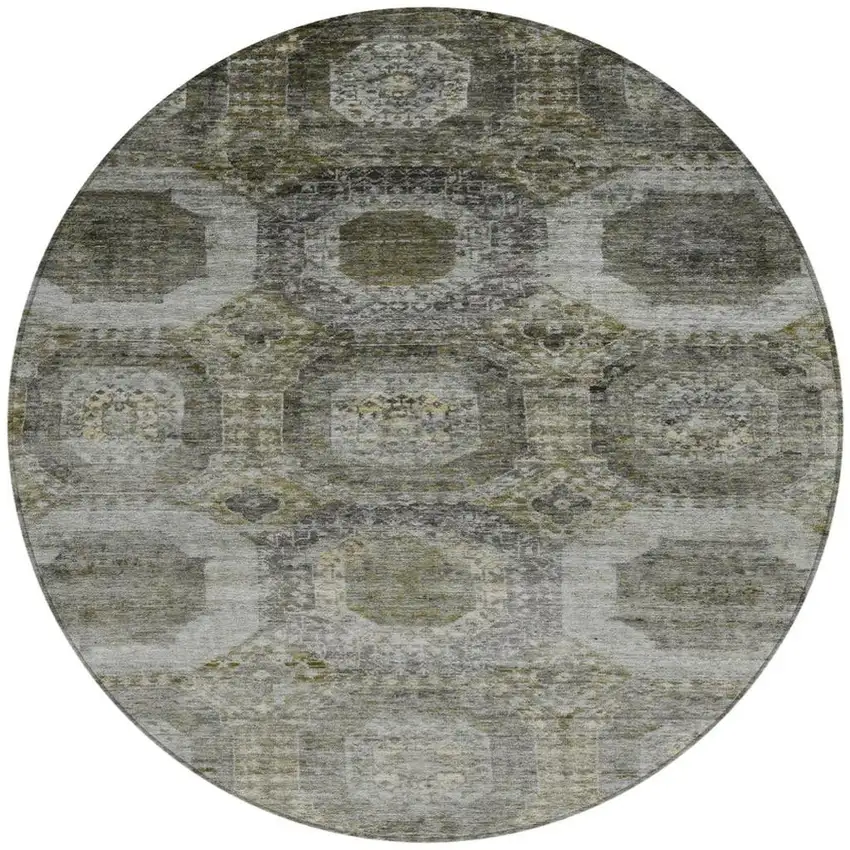 8' Pewter And Silver Round Medallion Washable Indoor Outdoor Area Rug Photo 3