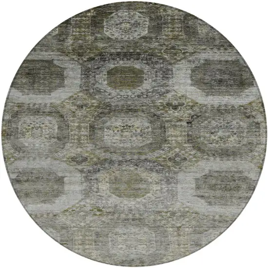 8' Pewter And Silver Round Medallion Washable Indoor Outdoor Area Rug Photo 1