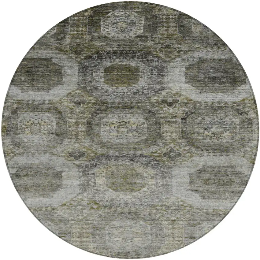 8' Pewter And Silver Round Medallion Washable Indoor Outdoor Area Rug Photo 1