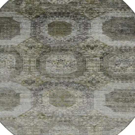 8' Pewter And Silver Round Medallion Washable Indoor Outdoor Area Rug Photo 8