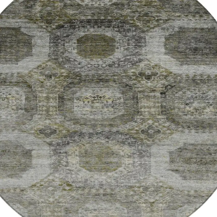 8' Pewter And Silver Round Medallion Washable Indoor Outdoor Area Rug Photo 8