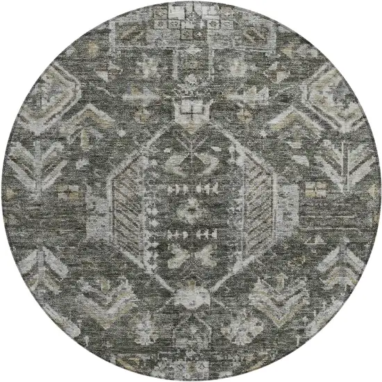 8' Pewter And Silver Round Medallion Washable Indoor Outdoor Area Rug Photo 1