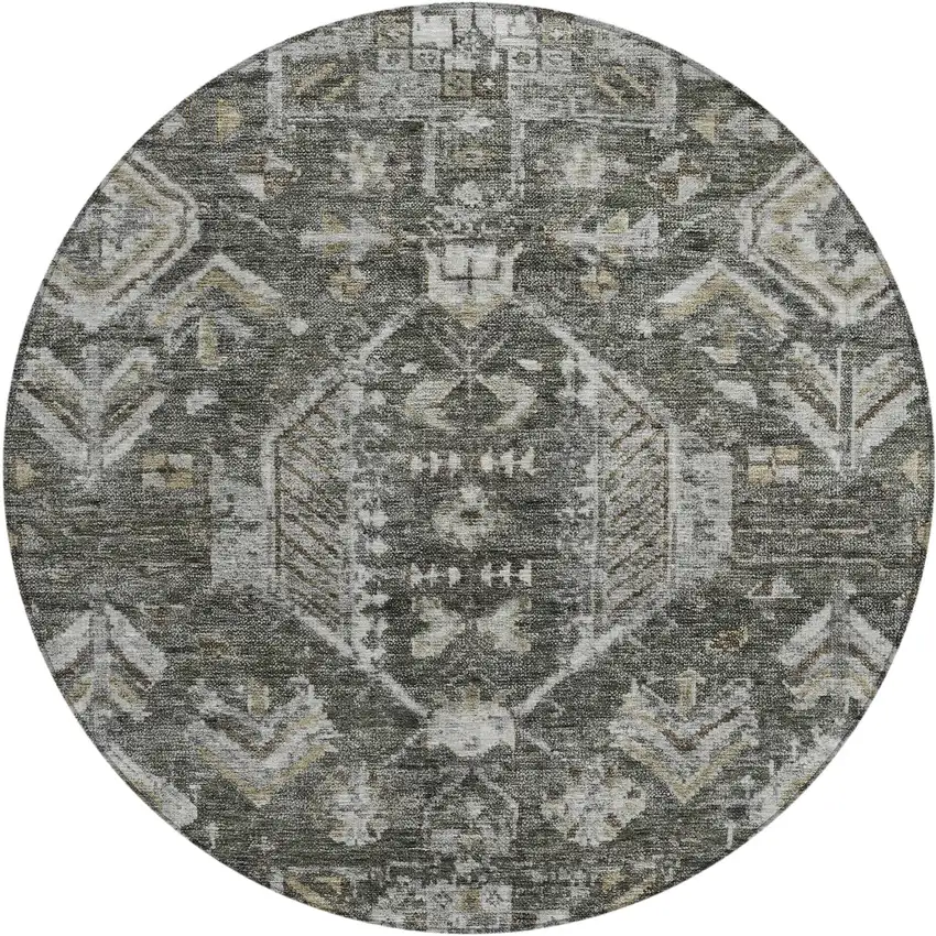 8' Pewter And Silver Round Medallion Washable Indoor Outdoor Area Rug Photo 1