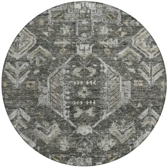 8' Pewter And Silver Round Medallion Washable Indoor Outdoor Area Rug Photo 3