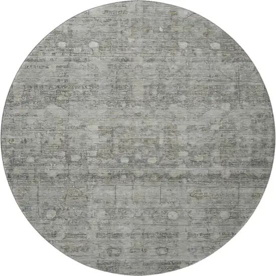 8' Pewter And Taupe Geometric Washable Round Rug With UV Protection Photo 4