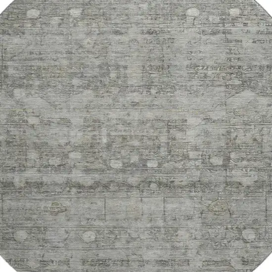 8' Pewter And Taupe Geometric Washable Round Rug With UV Protection Photo 2