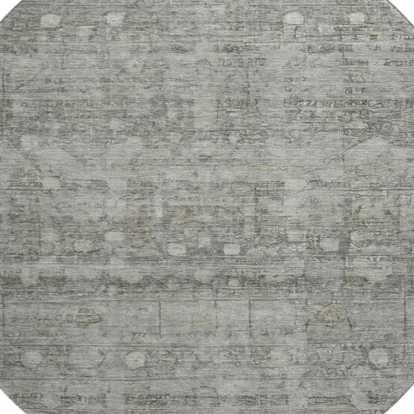 8' Pewter And Taupe Geometric Washable Round Rug With UV Protection Photo 2