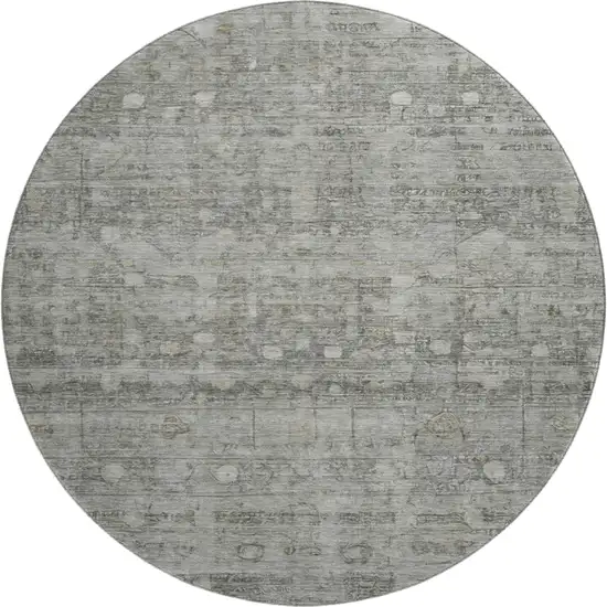 8' Pewter And Taupe Geometric Washable Round Rug With UV Protection Photo 1