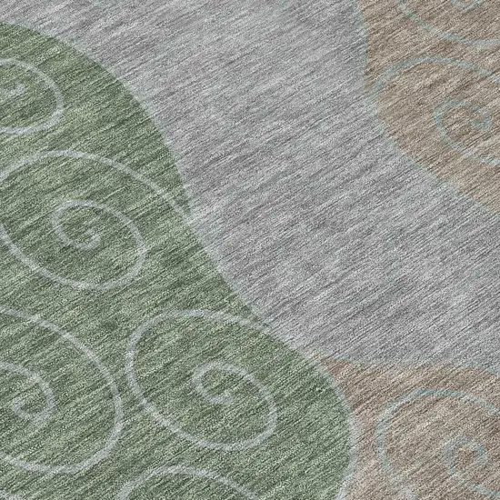 8' Pewter And Taupe Round Abstract Washable Indoor Outdoor Area Rug Photo 7