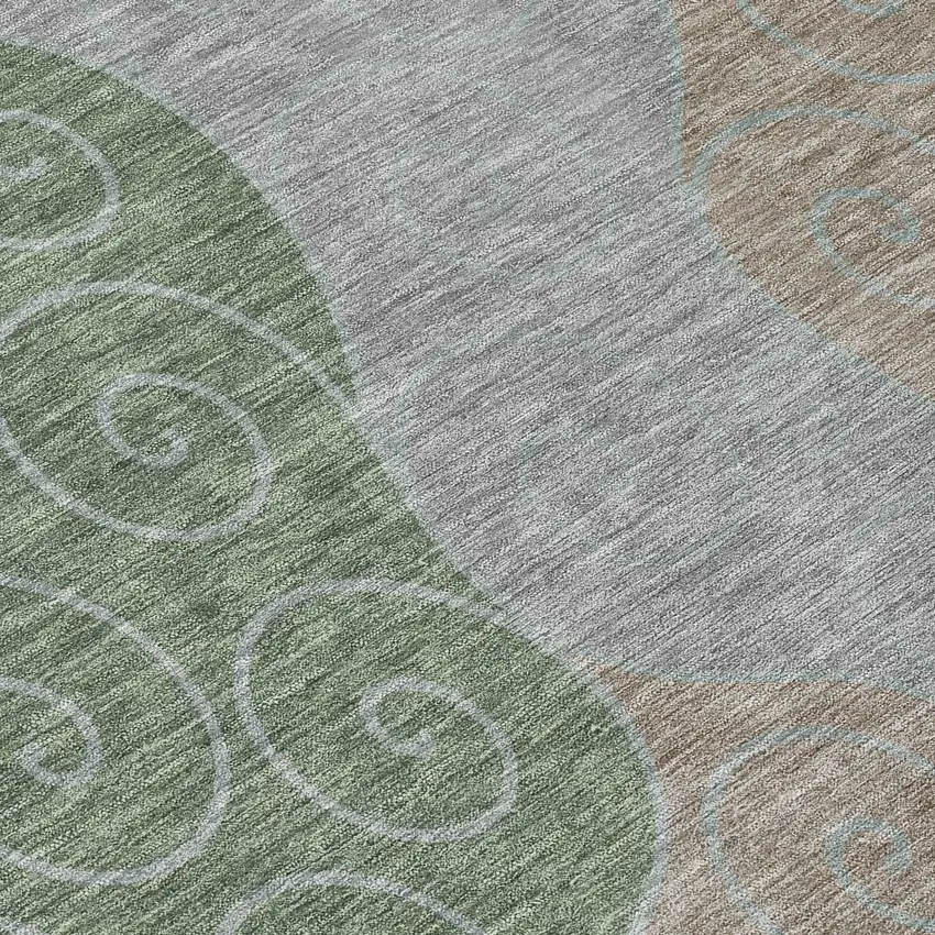 8' Pewter And Taupe Round Abstract Washable Indoor Outdoor Area Rug Photo 7