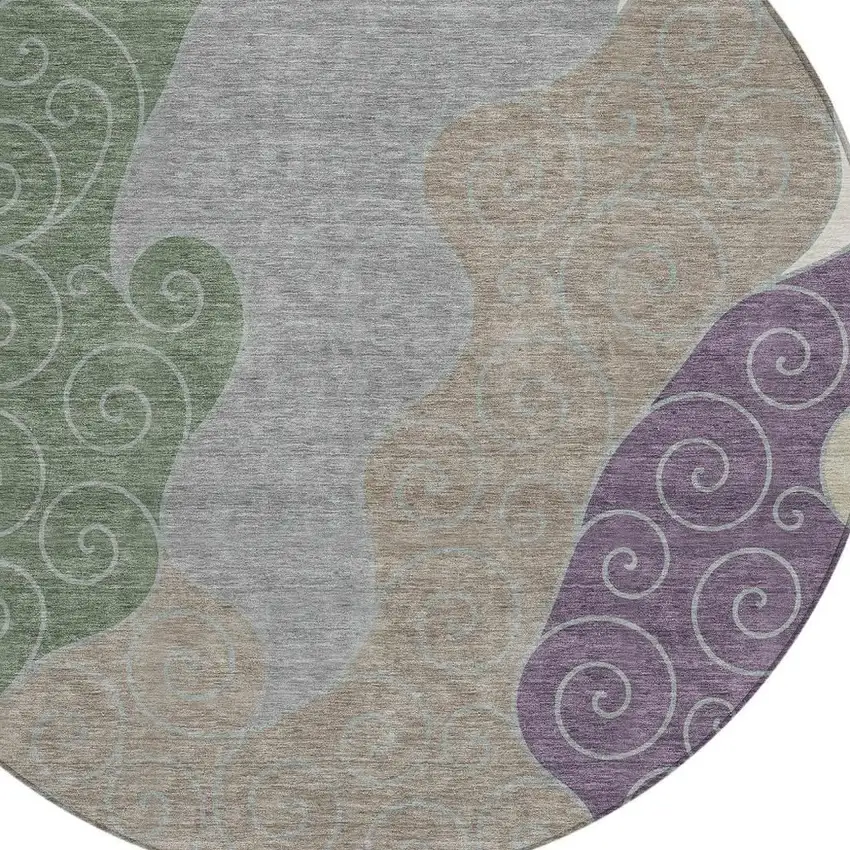 8' Pewter And Taupe Round Abstract Washable Indoor Outdoor Area Rug Photo 2