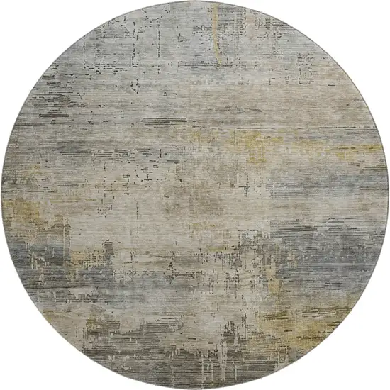 8' Pewter And Wheat Abstract Washable Round Rug With UV Protection Photo 1