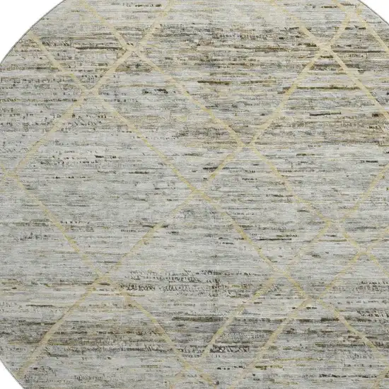 8' Pewter Beige And Gold Abstract Geometric Washable Round Rug With UV Protection Photo 2