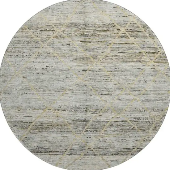 8' Pewter Beige And Gold Abstract Geometric Washable Round Rug With UV Protection Photo 3