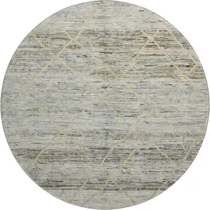 Photo of 8' Pewter Beige And Gold Abstract Geometric Washable Round Rug With UV Protection
