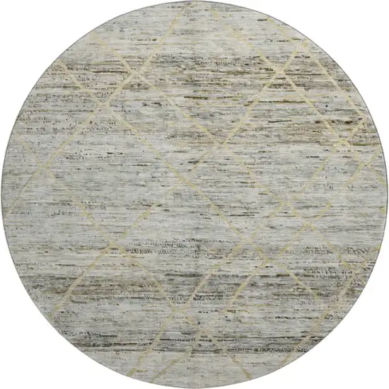 8' Pewter Beige And Gold Abstract Geometric Washable Round Rug With UV Protection Photo 1