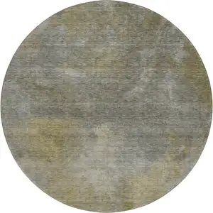 Photo of 8' Pewter Beige And Gold Abstract Washable Round Rug With UV Protection