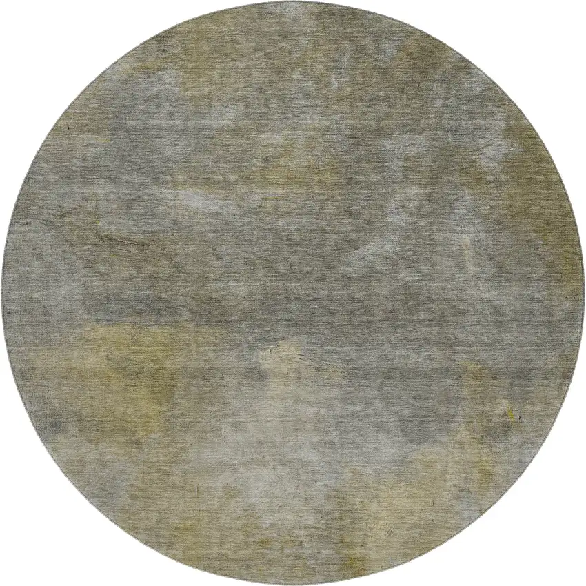 8' Pewter Beige And Gold Abstract Washable Round Rug With UV Protection Photo 1