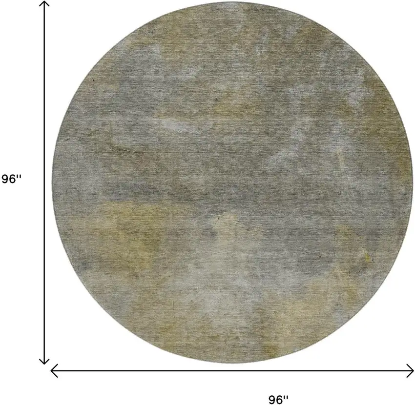 8' Pewter Beige And Gold Abstract Washable Round Rug With UV Protection Photo 9