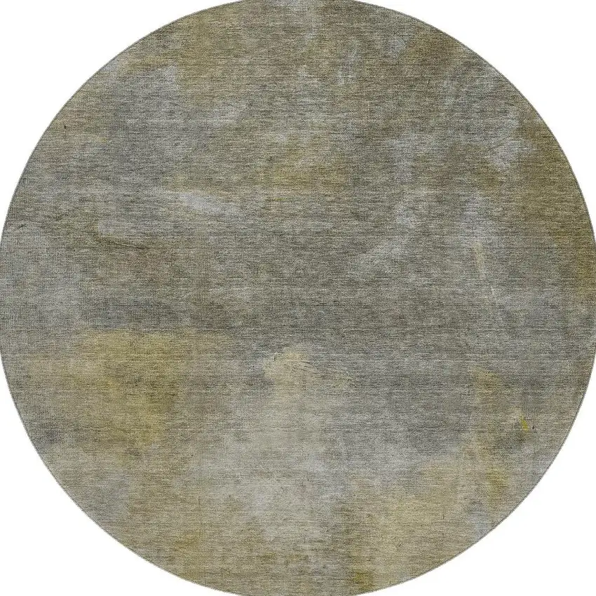 8' Pewter Beige And Gold Abstract Washable Round Rug With UV Protection Photo 2