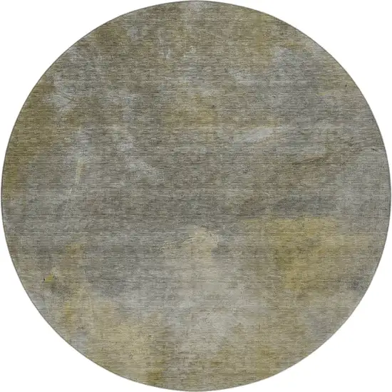 8' Pewter Beige And Gold Abstract Washable Round Rug With UV Protection Photo 3