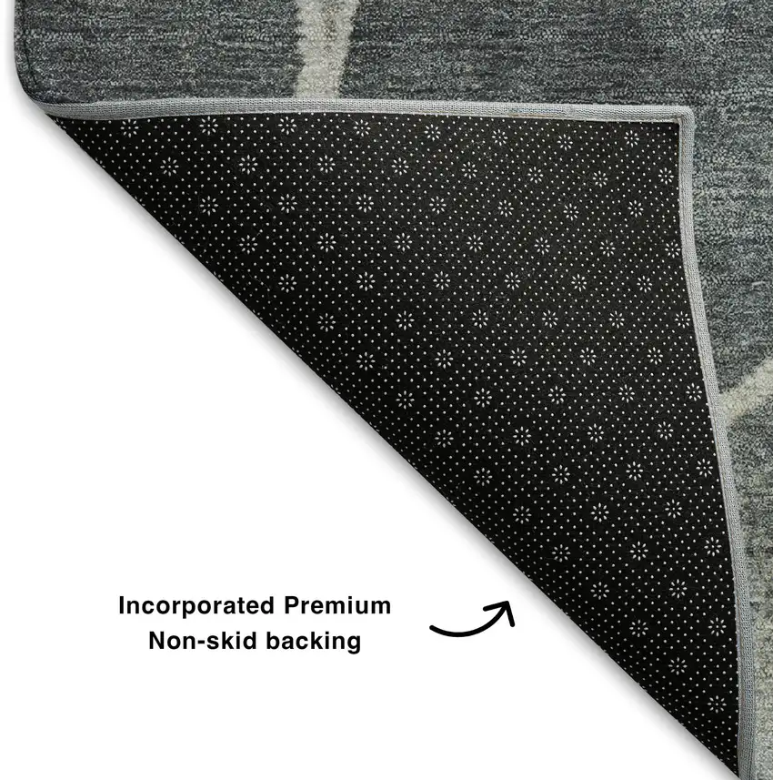 8' Pewter Beige And Gray Geometric Washable Round Rug With UV Protection Photo 6