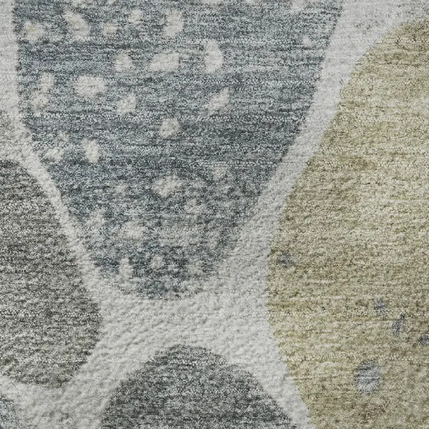 8' Pewter Beige And Gray Geometric Washable Round Rug With UV Protection Photo 9