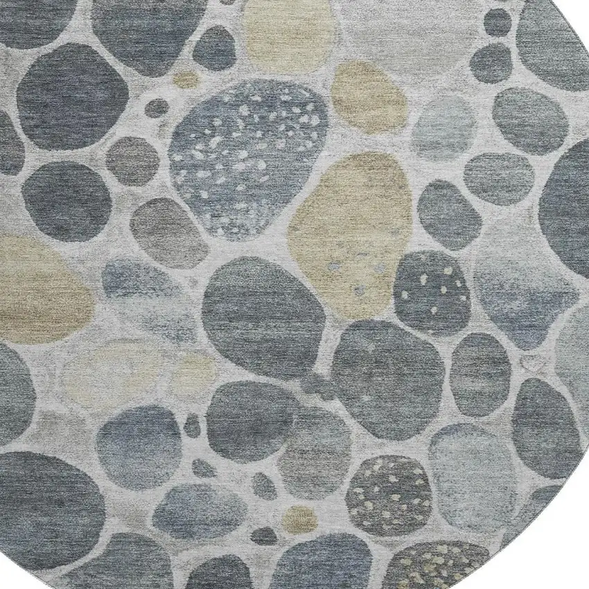 8' Pewter Beige And Gray Geometric Washable Round Rug With UV Protection Photo 3