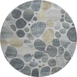 Photo of 8' Pewter Beige And Gray Geometric Washable Round Rug With UV Protection