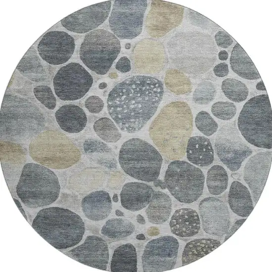 8' Pewter Beige And Gray Geometric Washable Round Rug With UV Protection Photo 4