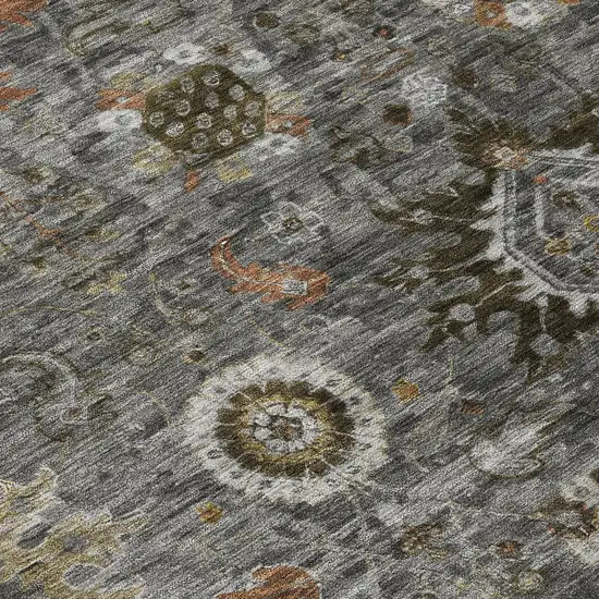 8' Pewter Beige And Gray Round Floral Medallion Washable Indoor Outdoor Area Rug Photo 8