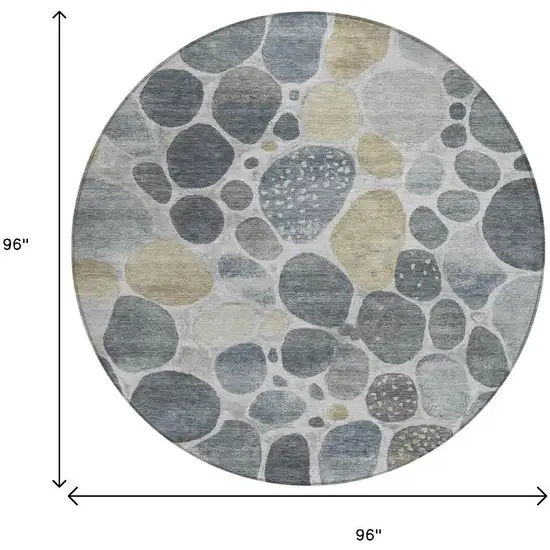 8' Pewter Beige And Ivory Round Geometric Washable Indoor Outdoor Area Rug Photo 9