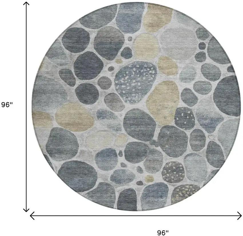8' Pewter Beige And Ivory Round Geometric Washable Indoor Outdoor Area Rug Photo 9