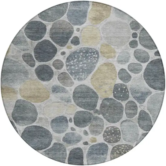 8' Pewter Beige And Ivory Round Geometric Washable Indoor Outdoor Area Rug Photo 1