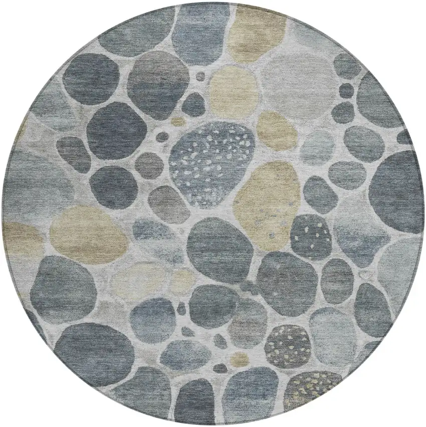 8' Pewter Beige And Ivory Round Geometric Washable Indoor Outdoor Area Rug Photo 1