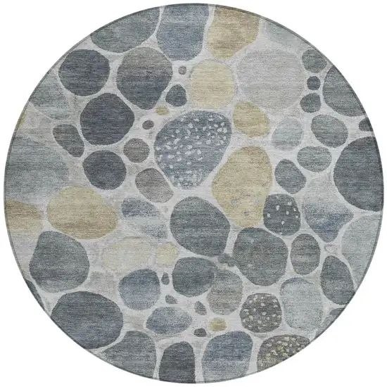 8' Pewter Beige And Ivory Round Geometric Washable Indoor Outdoor Area Rug Photo 3