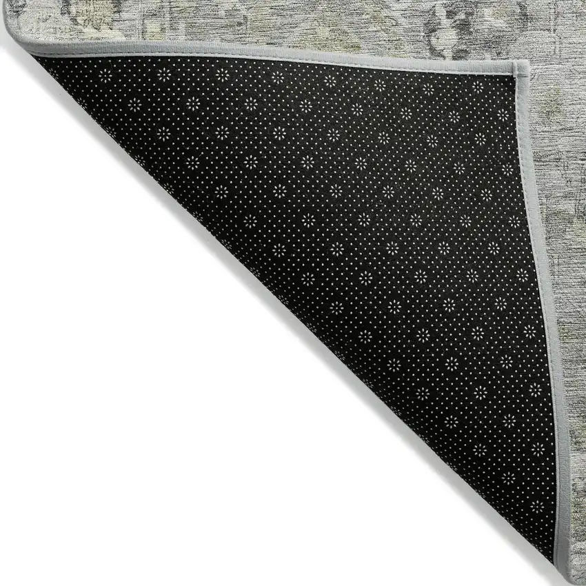 8' Pewter Beige And Ivory Round Oriental Washable Indoor Outdoor Area Rug Photo 9