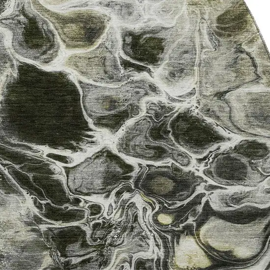 8' Pewter Black And Silver Abstract Washable Round Rug With UV Protection Photo 3