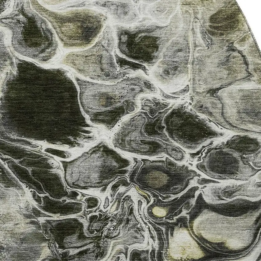 8' Pewter Black And Silver Abstract Washable Round Rug With UV Protection Photo 3