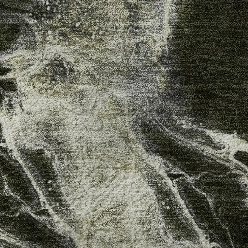 8' Pewter Black And Silver Abstract Washable Round Rug With UV Protection Photo 9