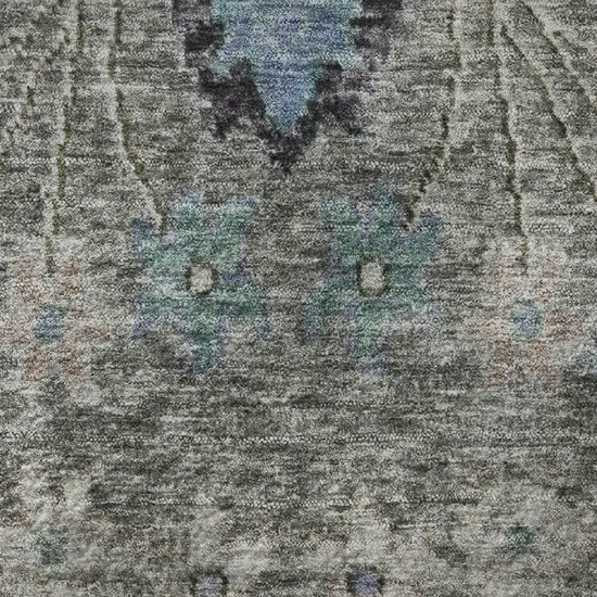 8' Pewter Blue And Gray Floral Washable Round Rug With UV Protection Photo 9