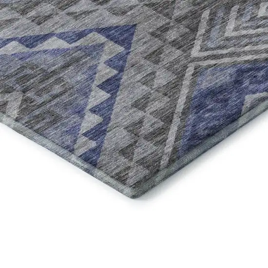 8' Pewter Blue And Gray Geometric Washable Round Rug With UV Protection Photo 6