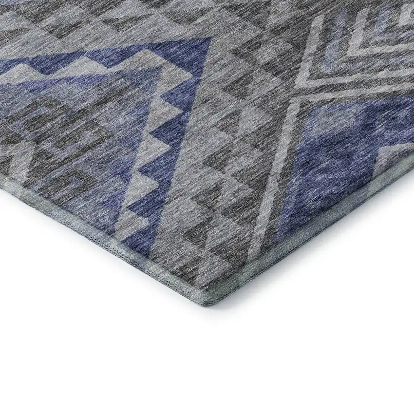 8' Pewter Blue And Gray Geometric Washable Round Rug With UV Protection Photo 6
