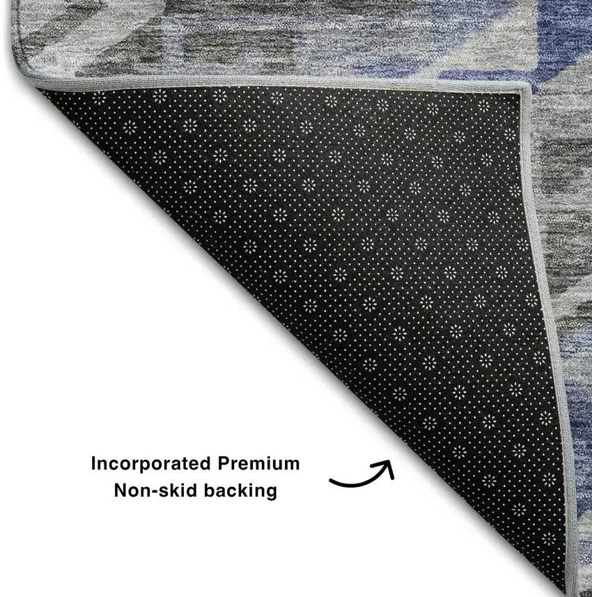 8' Pewter Blue And Gray Geometric Washable Round Rug With UV Protection Photo 5