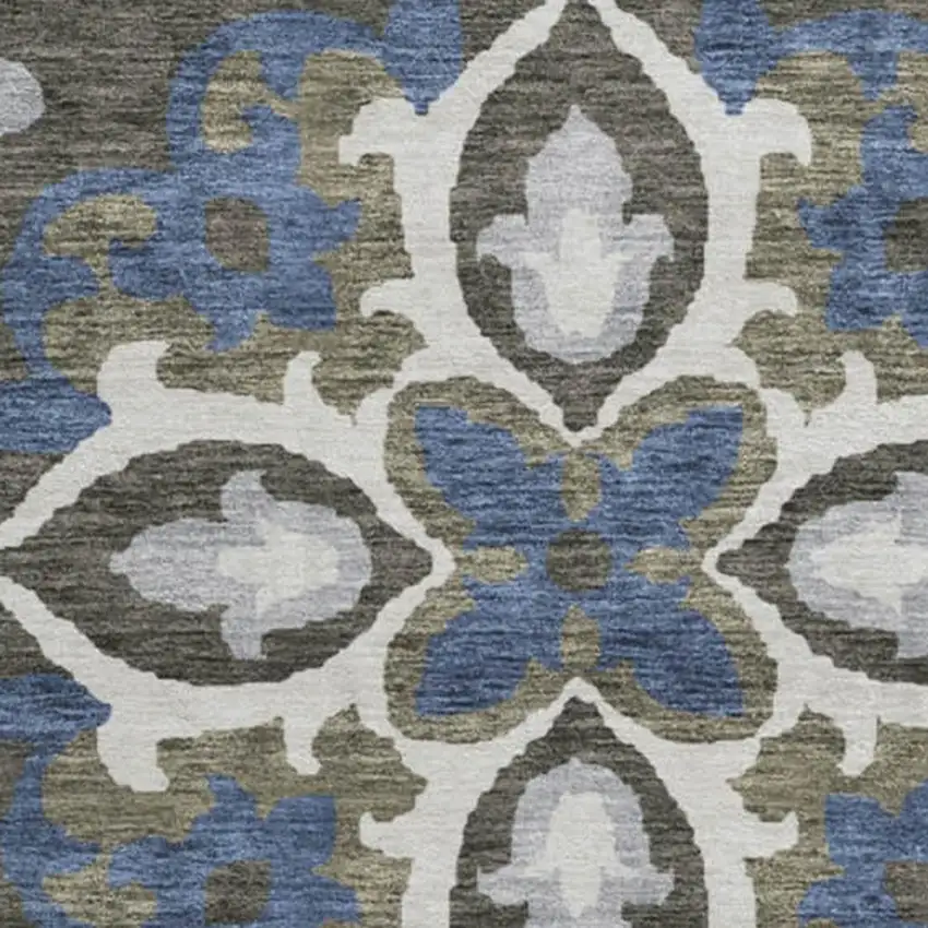 8' Pewter Blue And Gray Medallion Washable Round Rug With UV Protection Photo 3