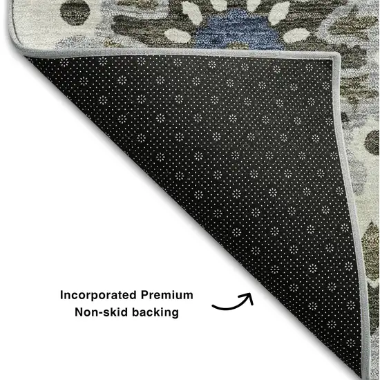 8' Pewter Blue And Gray Medallion Washable Round Rug With UV Protection Photo 6