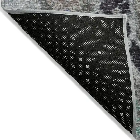 8' Pewter Blue And Gray Round Floral Washable Indoor Outdoor Area Rug Photo 9