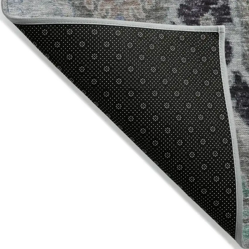 8' Pewter Blue And Gray Round Floral Washable Indoor Outdoor Area Rug Photo 9