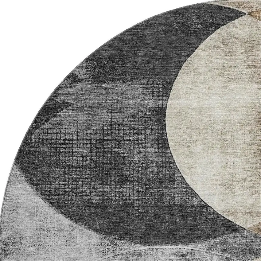 8' Pewter Brown And Beige Geometric Washable Round Rug With UV Protection Photo 2