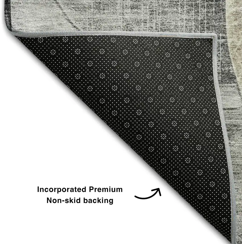 8' Pewter Brown And Beige Geometric Washable Round Rug With UV Protection Photo 5